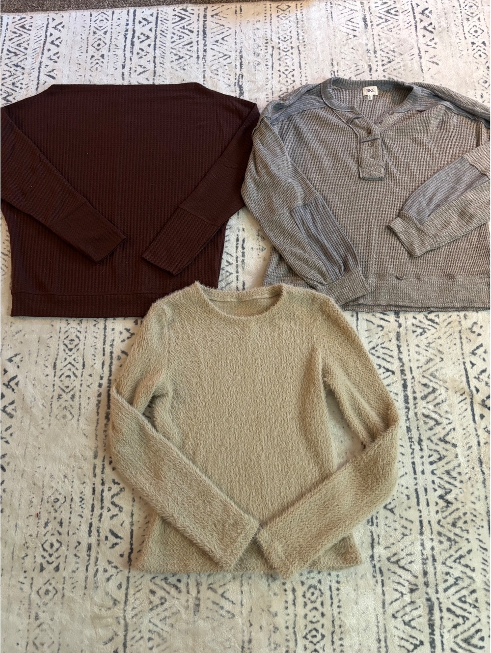 Set of 3 Women's Small Sweaters - Brown, Gray, Beige